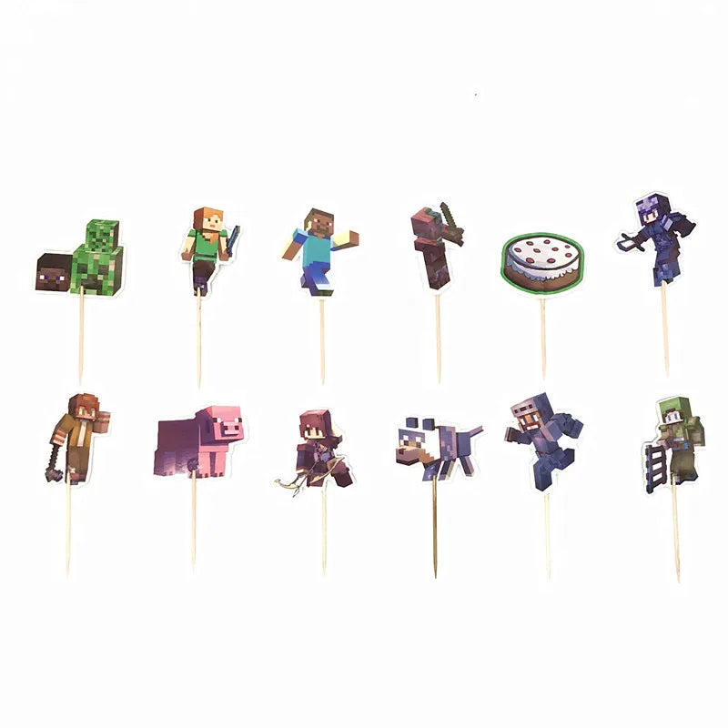 Miner Crafting Pixel Video Game Party Decor Disposable Tableware Backdrop For Kids Party Supplies Cup Plate Banner Toy Gifts