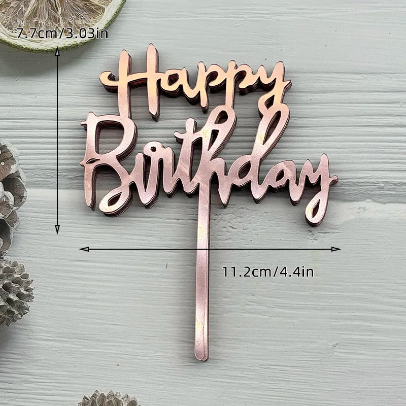 10 Pcs Acrylic Happy Birthday Cake Topper Pink Gold Silver Acrylic Kids Men Women Cake Decorations for Baby Shower Gift Supplies