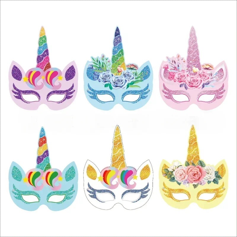 6PCS/12PCS Unicorn Masks Toy Girls Rainbow Unicorn Party Masks Kids Birthday Party Favors Supplies