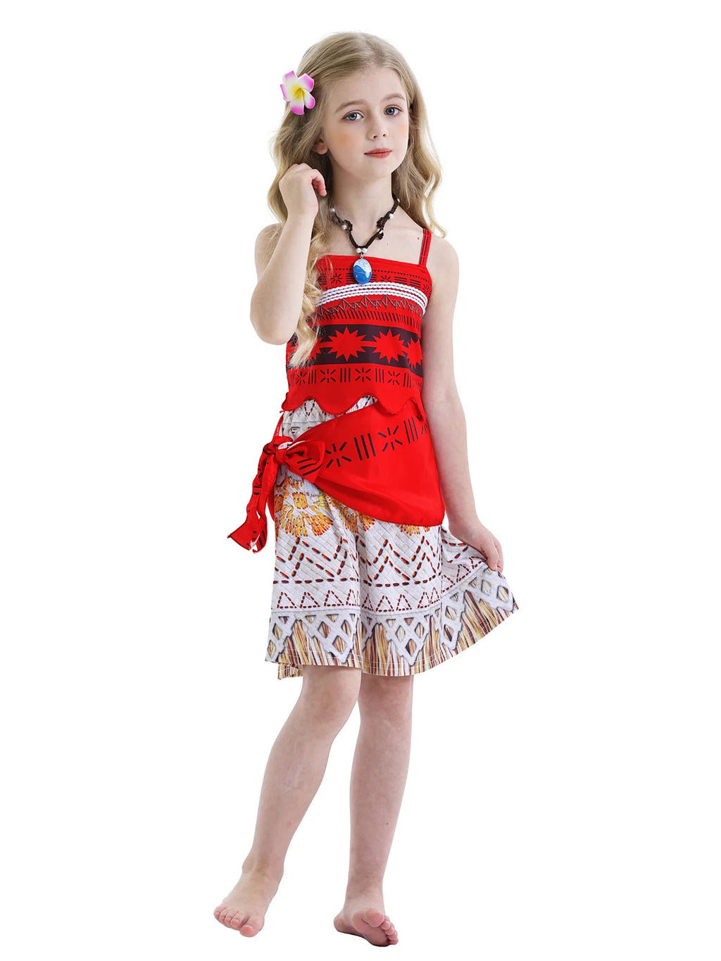 Moana New Dress Girls Princess Clothes Kids Dress Up Vaiana Necklace Pig Chick Children Carnival Party Summer Costume Set 2-10T