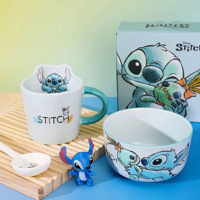Stitch Salad Bowl Dinner Plates Household Ceramic Plate Cute Styling Rice Bowl Resistant Tableware Kids Water Cup Coffee Mug