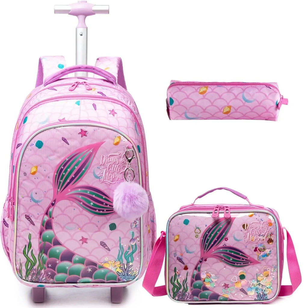 Children's School Backpack with Wheels Kids Wheeled School Bag Teenagers Bag Girls Canvas Backpack Travel Luggage Trolley Bags