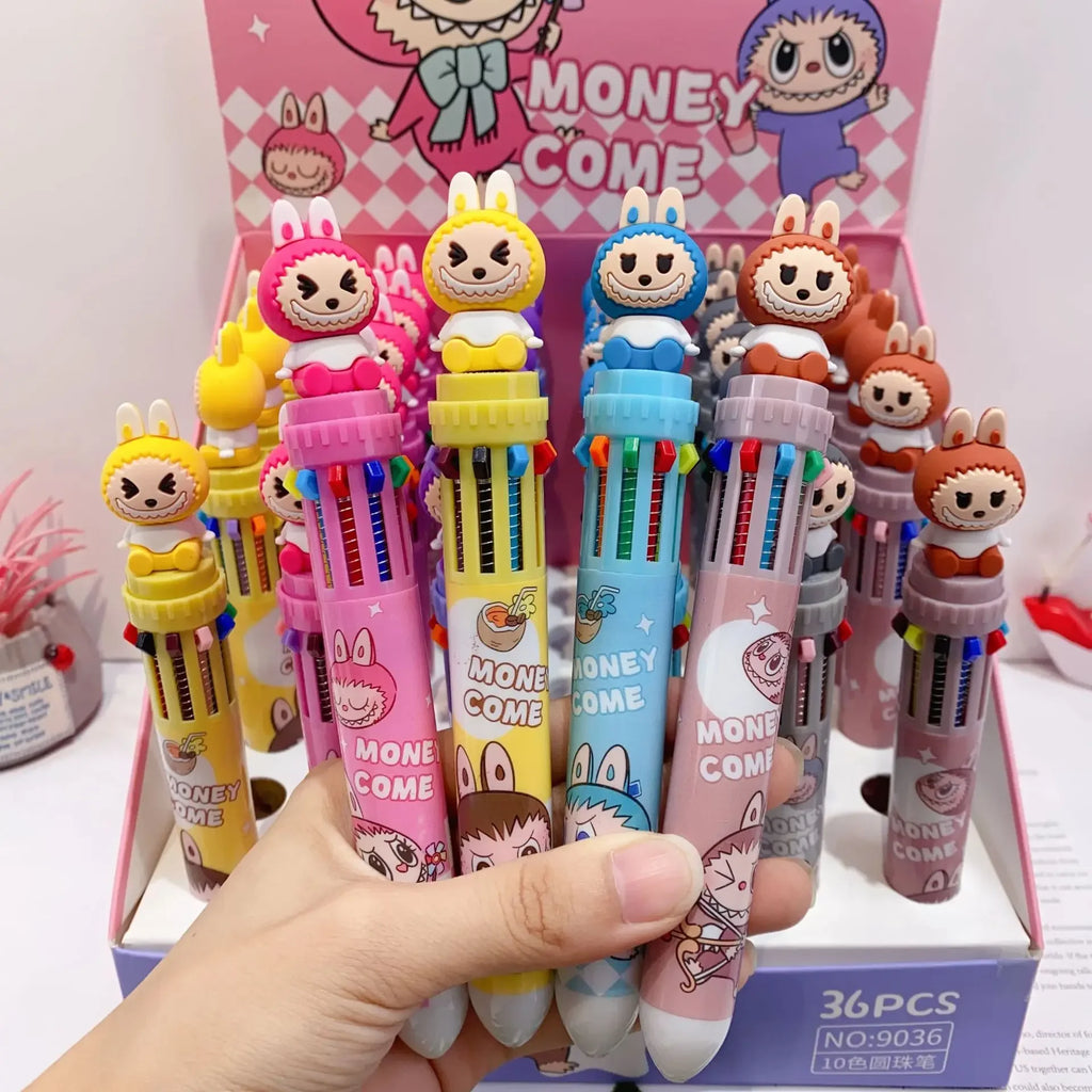 Labubu Ballpoint Pen 6/36pcs Cartoon 10 Color 0.5mm School Student Stationery Draw Wrirte Mark Pen Student School Office Gift