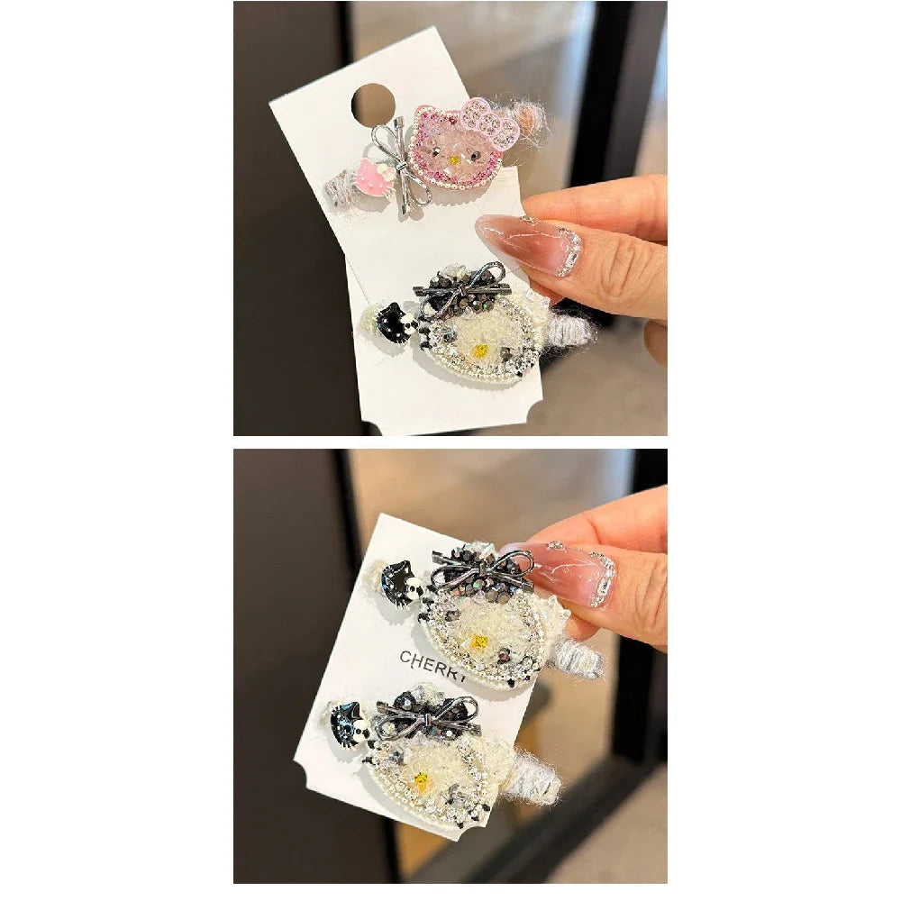 Sanrio Hello Kitty Girls Hair Clip Fashion Cartoon KT Cat Women Rhinestone Bow Hairpin Charm Girls Hair Accessories Gifts