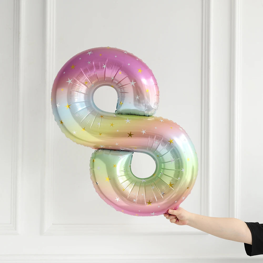Large Rainbow Unicorn Helium Balloons 40inch Number Foil Balloons Unicorn Theme Birthday Girl Boy Party Decoration Baby Shower