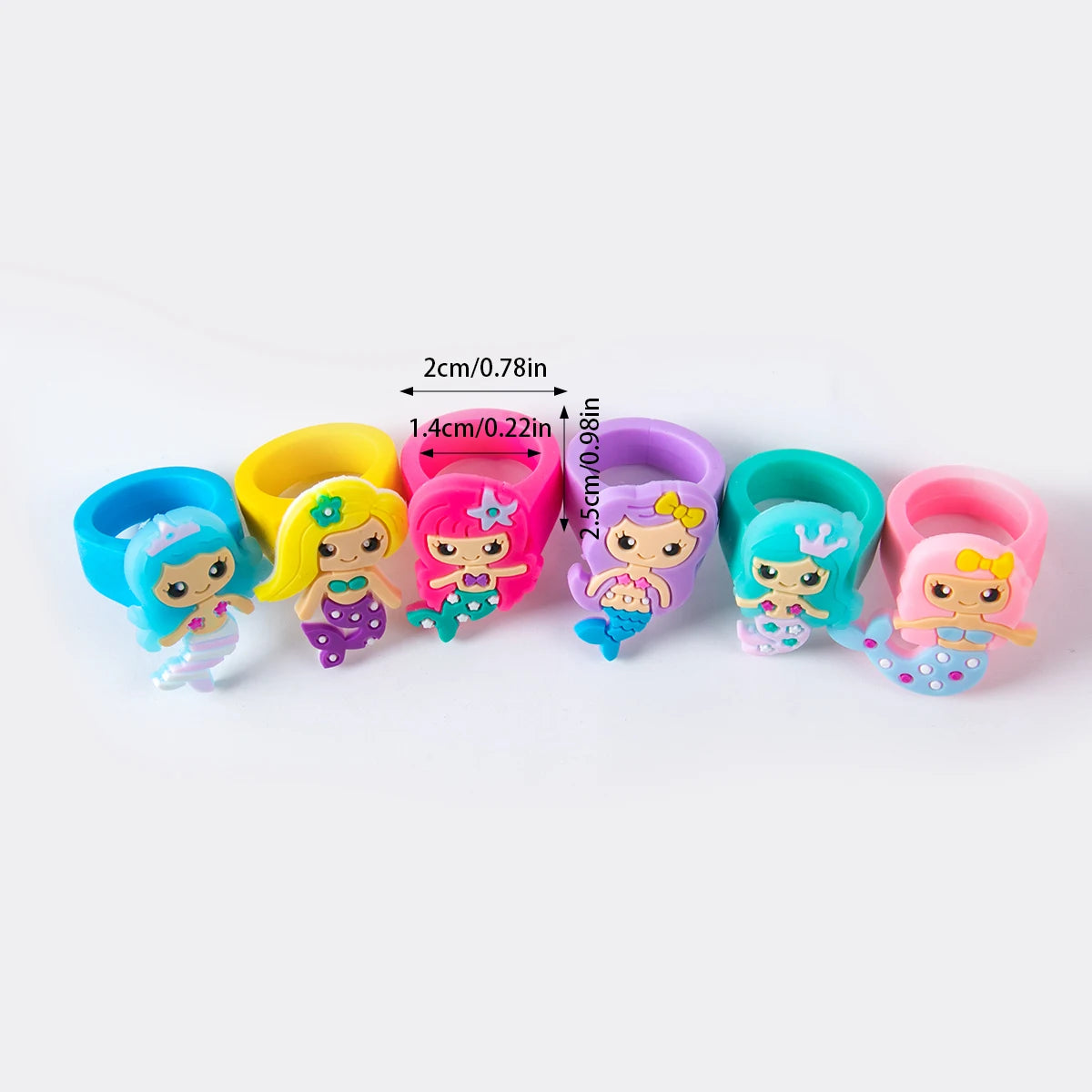 12pcs Cartoon Mermaid PVC Finger Ring Mermaid Theme Girls 1st 2th 3st Birthday Party Favors Little Mermaid Party Kids Gift