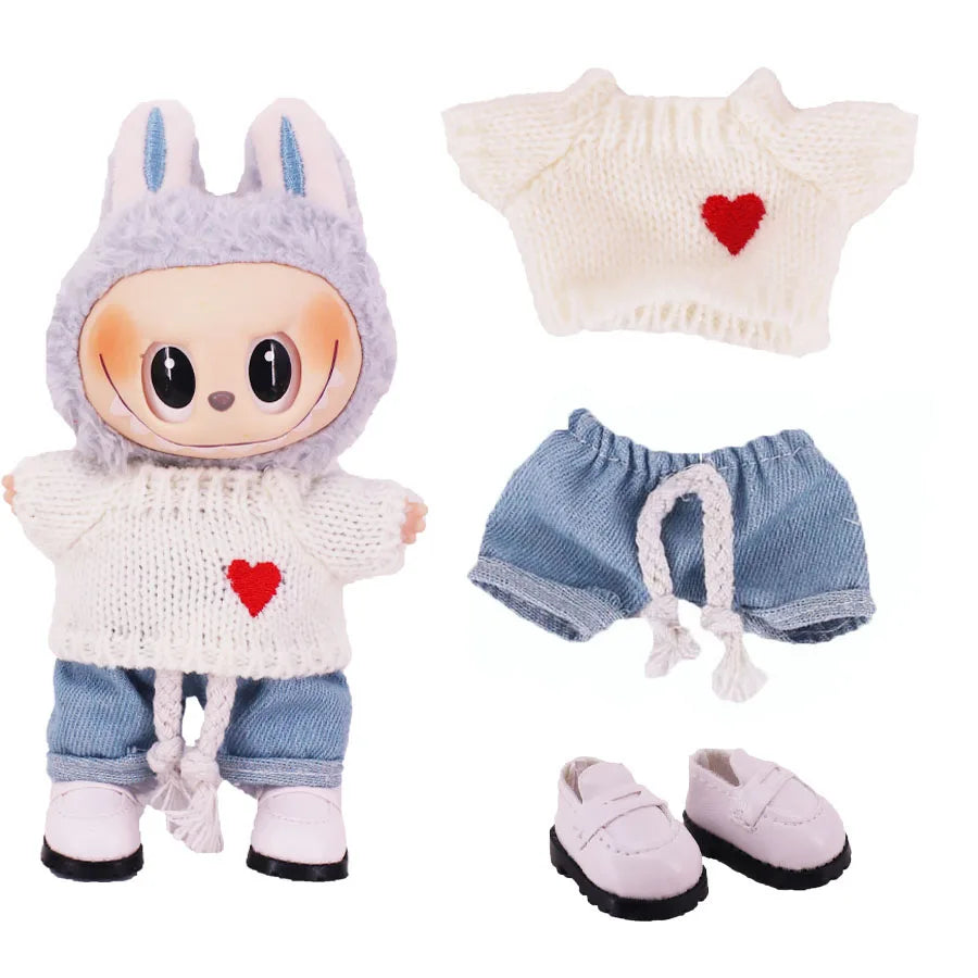 Doll Sweater Pants Shoes set For labubu Clothes 17 cm Doll Accessories,Toys For Girls,Christmas Festival Birthday Present