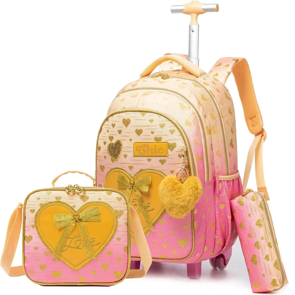 Children's School Backpack with Wheels Kids Wheeled School Bag Teenagers Bag Girls Canvas Backpack Travel Luggage Trolley Bags