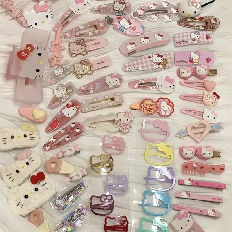 19Pcs Suit Hello Kitty Hair Clip Hairpin for Girls Children's Cinnamoroll Hello Kitty Accessories Hairpin Bb Clip Girls Gifts