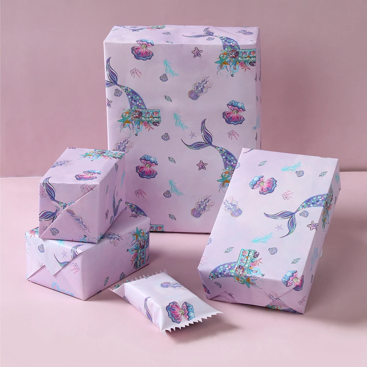 Mermaid DIY Gift Wrapping Paper Mermaid Theme Birthday Party Decor Kids Girl Baby Shower Wedding Party Gift Decor Supplies