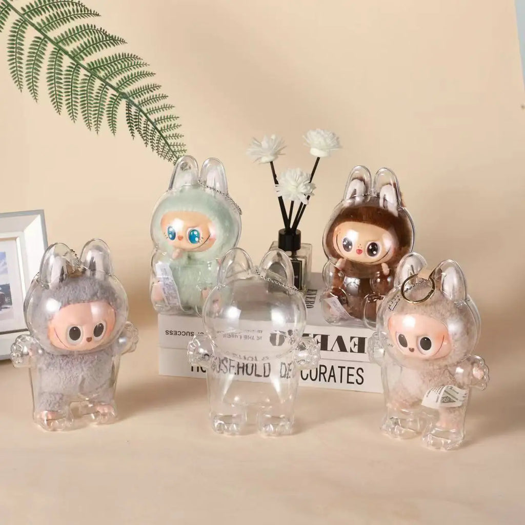 Labubu Case Sitting Party Transparent Protective Shell Dust Cover Protect Knapsack Hanging Decorations Christmas Gift Kids Toy