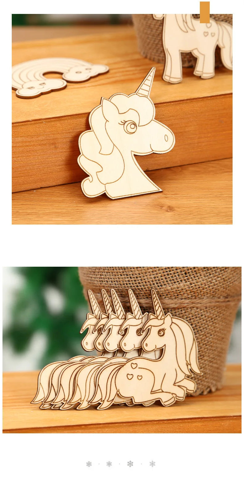 10pcs/set Unicorn Wooden Crafts DIY Painting Wood Slices Hanging Ornaments For Birthday Party Decoration Kids Gift Home Supplies