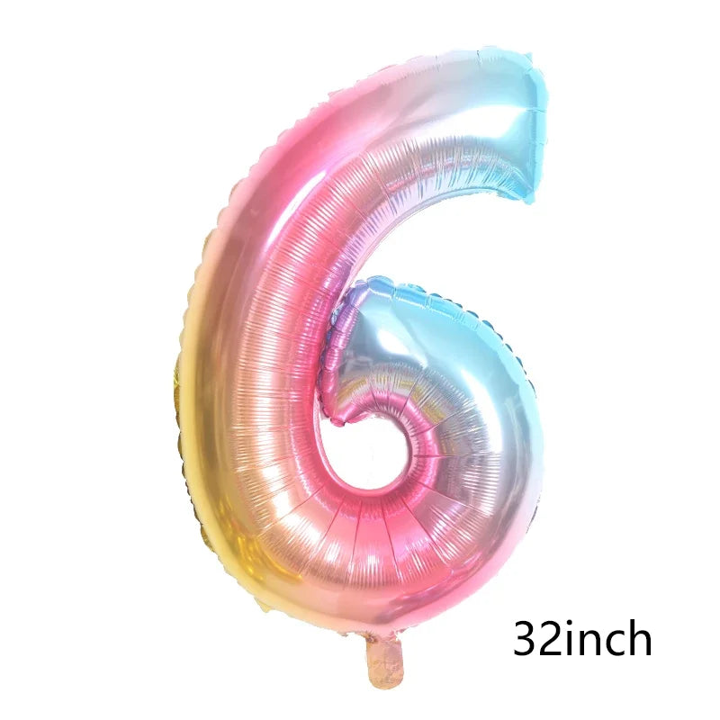 Rainbow Unicorn Foil Balloon 32inch Number Pink Star Balloons Unicorn Theme Kids Birthday Party Decorations Baby Shower Globos