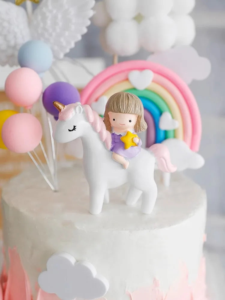 Unicorn Theme Cake Topper Happy Birthday Rainbow Stars Girl Birthday Baby Shower Party  Cake Decoration for Girl's 16th Birthday