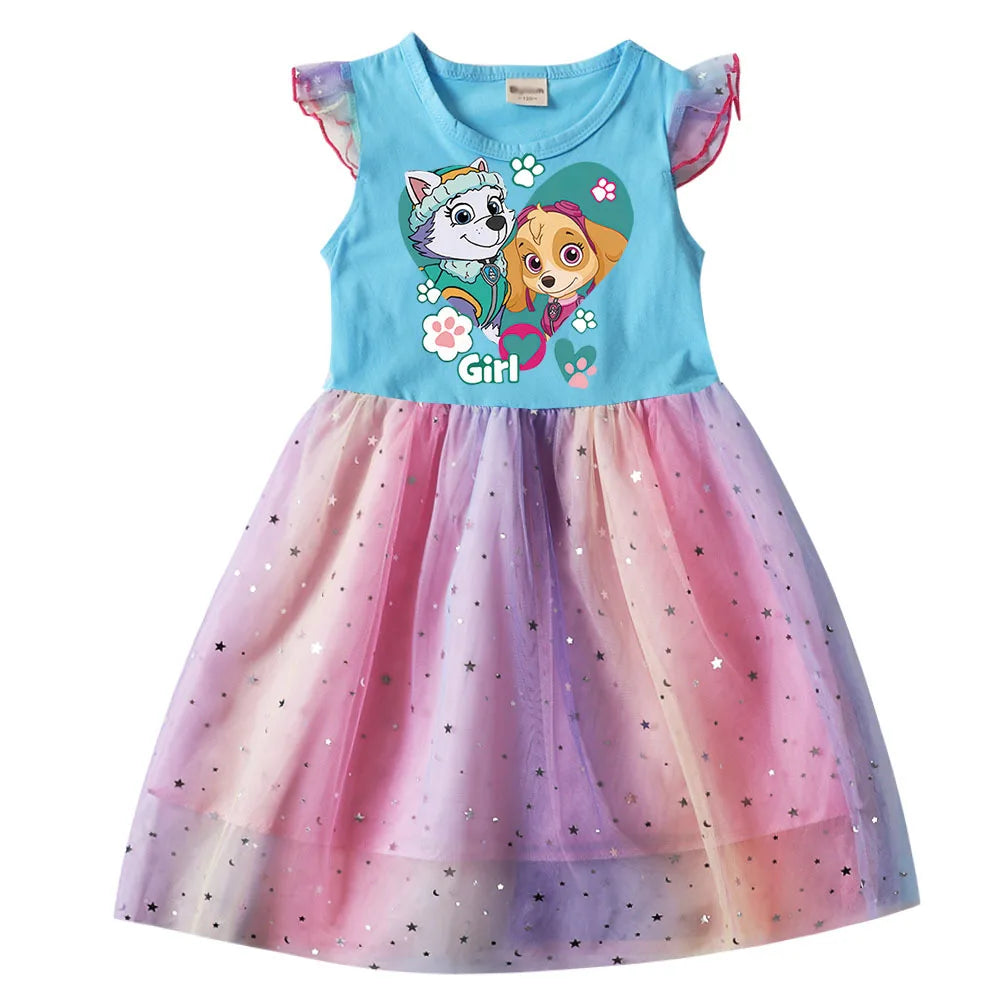 Children's Princess Dresses Girl Birthday Clothing Girls Cartoon PAW PATROL Dress Summer Cute Casual Kids Clothing Top Tee