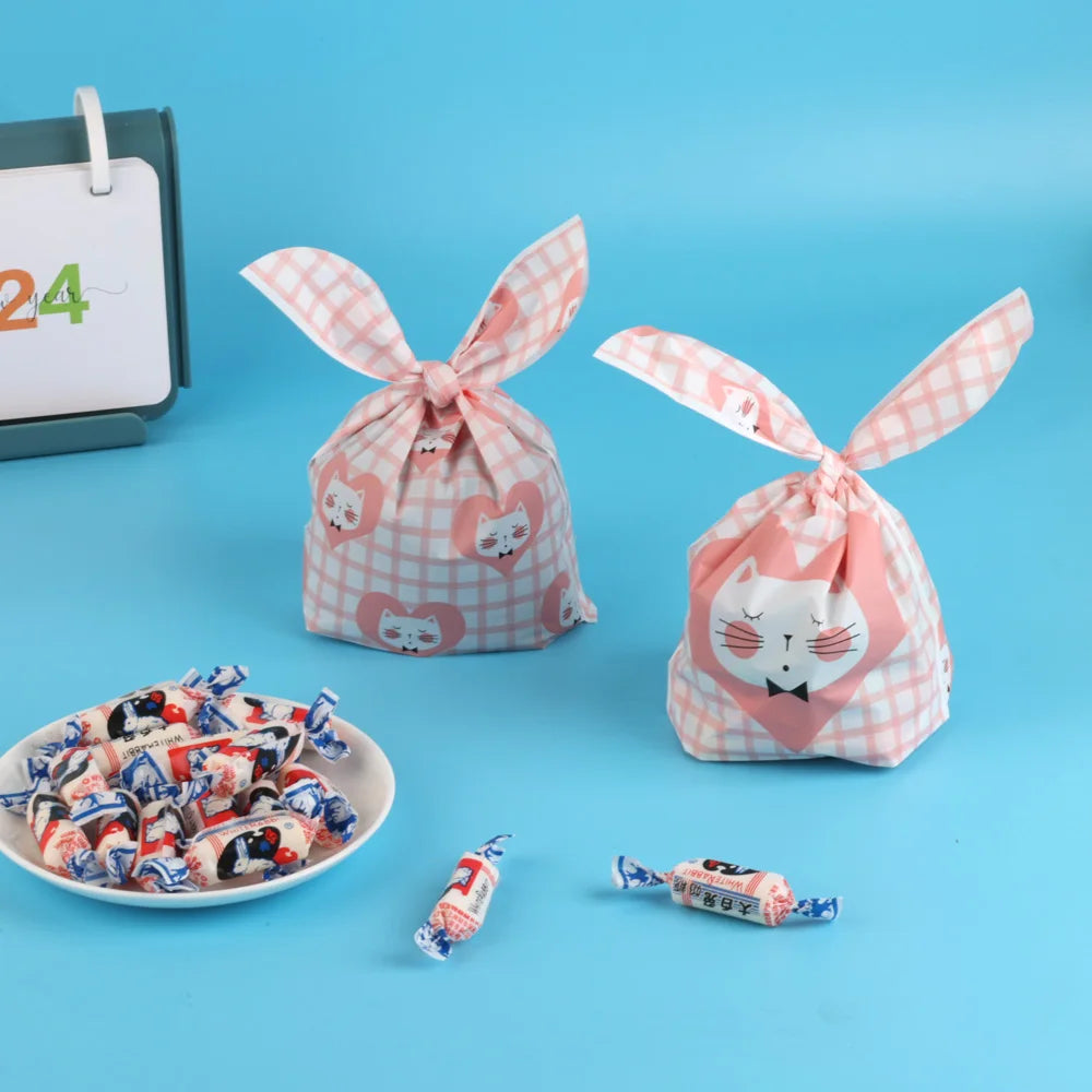 10/25/50pcs Plastic Candy Bags Cookie  Cute Carton Rabbit Ear Bags Biscuits Snack Baking Packing Supplies Kids Gifts Wholesale
