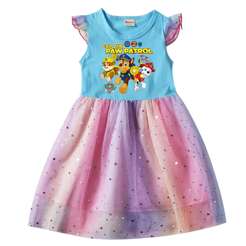 Children's Princess Dresses Girl Birthday Clothing Girls Cartoon PAW PATROL Dress Summer Cute Casual Kids Clothing Top Tee