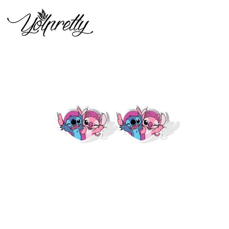 2024 New Arrival Cute Angel and Stitch Couple Love Epoxy Stud Earrings Handcraft Acrylic Resin Earrings