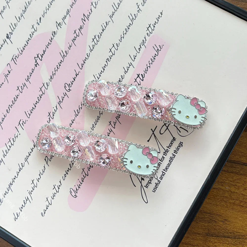 Sanrio Hello Kitty Girls Hairpin Fashion Cartoon KT Cat Women Pearl Rhinestone Bow Hair Clip Charm Girls Hair Accessories Gifts