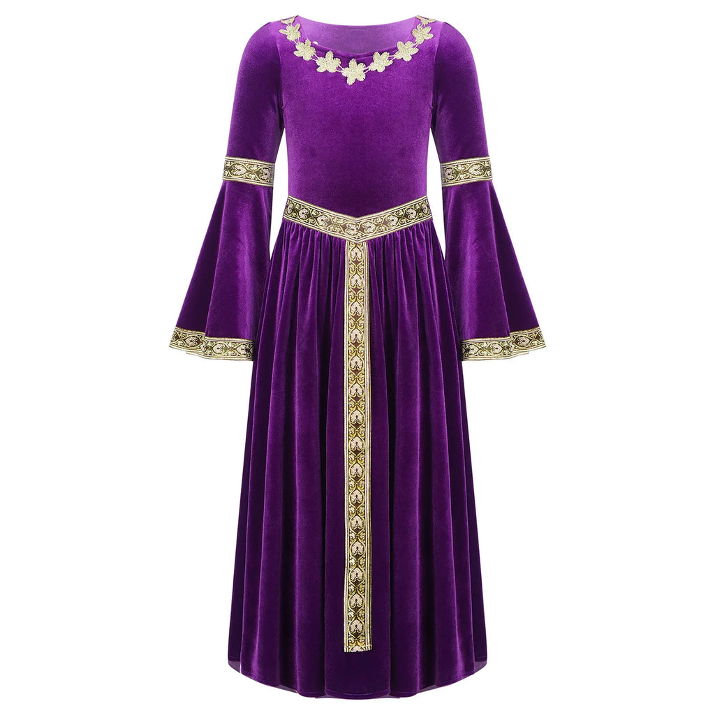 Girls Medieval Renaissance Velvet Dress Princess Queen Cosplay Costume Christmas Xmas Halloween New Year Carnival Party Dress