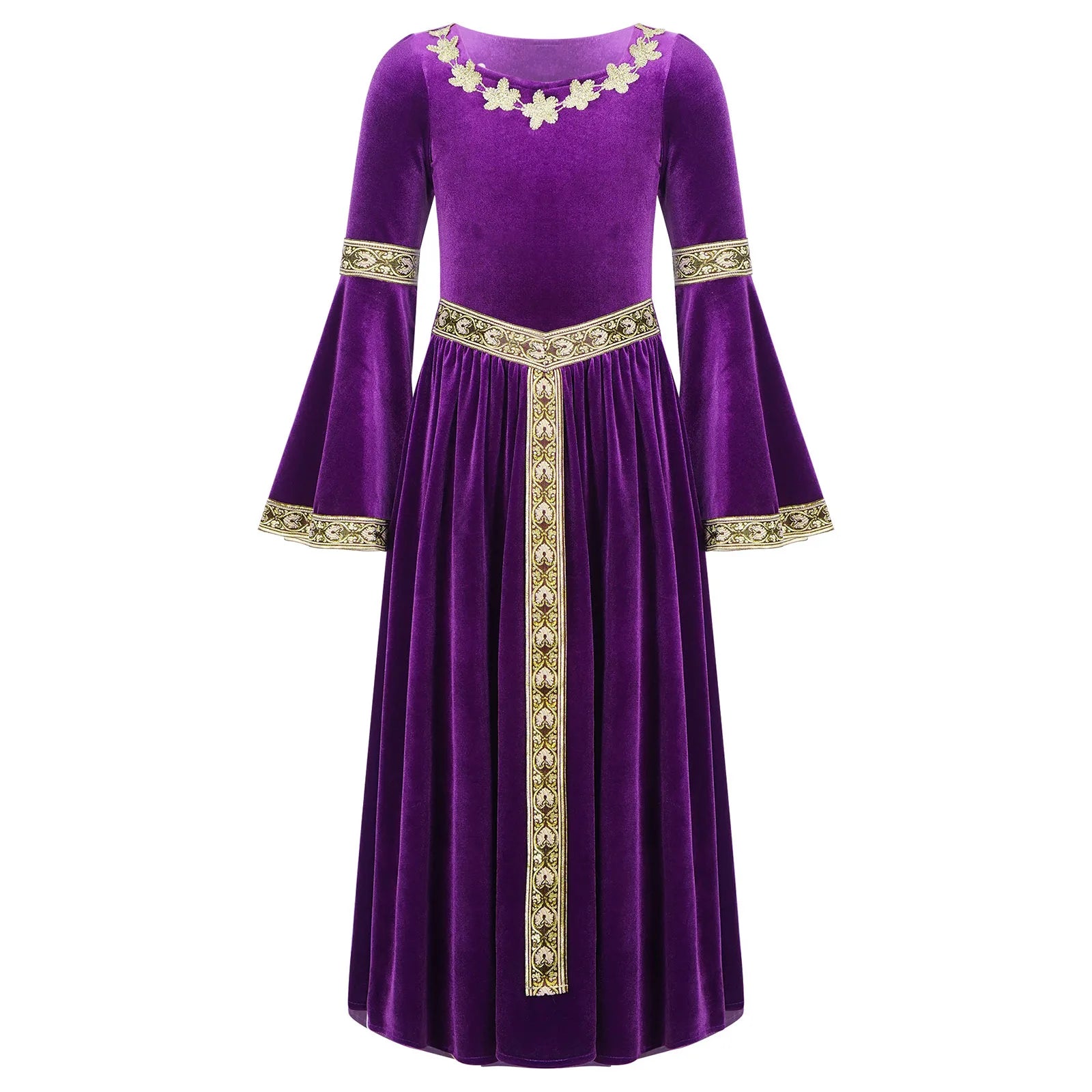 Girls Medieval Renaissance Velvet Dress Princess Queen Cosplay Costume Christmas Xmas Halloween New Year Carnival Party Dress