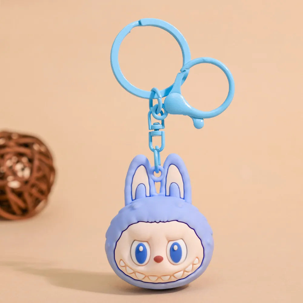 Cartoon Labubu Keychain Cute Wooden Horse Couple Student Backpack Pendant Decoration
