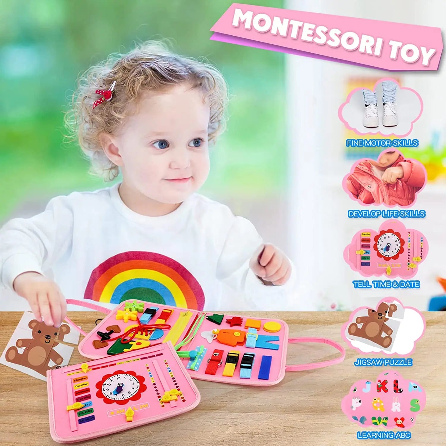 Montessori Toys Busy Board Sensory Activity Developing Board for Motor Skills,Learning Board for Toddlers