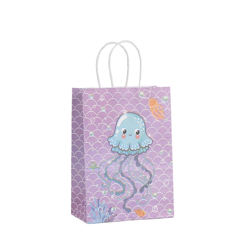 12Pcs Ocean Animal Theme Paper Gift Packing Bag Jellyfish Mermaid Shopping Candy Bag for Kids Birthday Baby Shower Party Decor