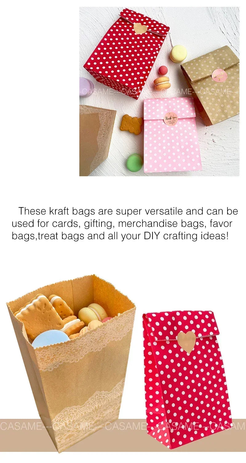 10 pcs Colorful Solid Stripe and Polka Dot Stand-Up Bags with Stickers - 18x9x6cm Favor Gift Packing Treat Bags for Wedding