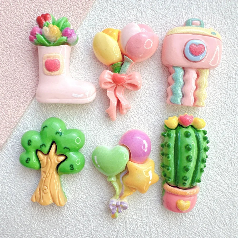 20pc Balloon Camera Fruit Tree Cartoon Resin Charms DIY Cream Gel Hair Clips Scrunchies Phone Case Craft Supplies for Kids Girls