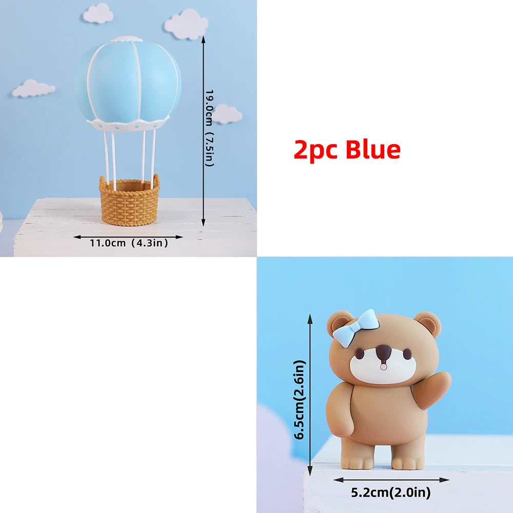 Bear Cake Toppers for Boy or Girl Baby Shower Children's Birthday Party Decoration Hot Air Balloon Cake Topper Pink Blue Green