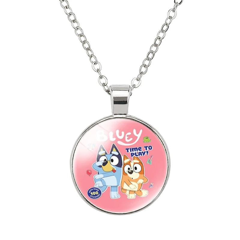 45Cm Bluey Circle Shape Necklace Bingo Family Pendant for Kids Cartoon Handmade Necklace Jewelry Birthday Gifts Toys