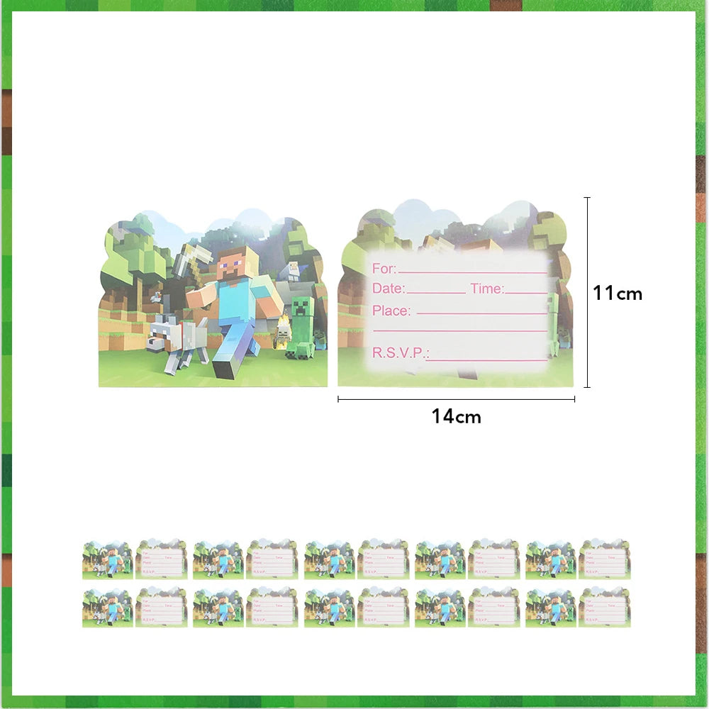 Miner Crafting Pixel Video Game Party Decor Disposable Tableware Backdrop For Kids Party Supplies Cup Plate Banner Toy Gifts