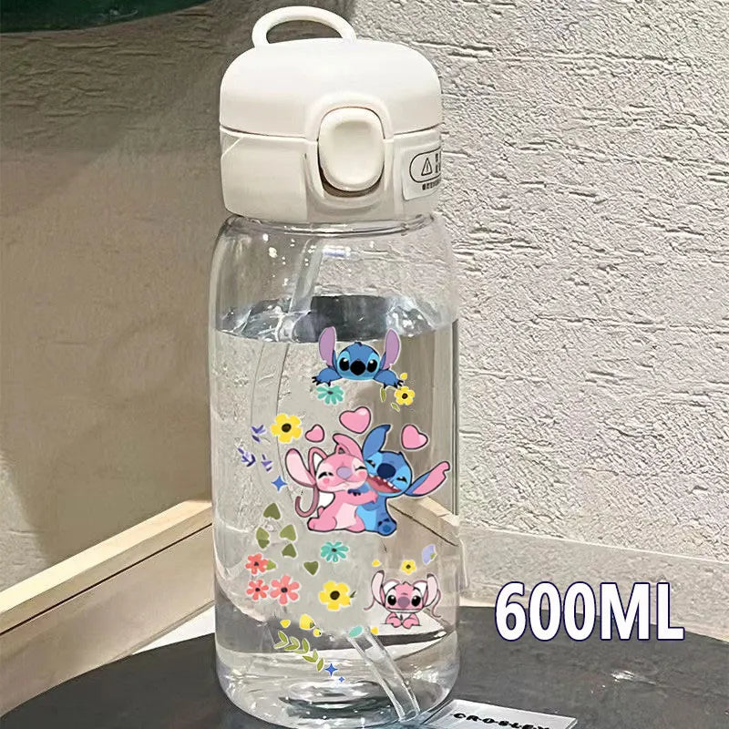 Lilo&Stitch 560/600/400ML Water Cup Children Portable Plastic Transparent Straw Stitch Outdoor Large Capacity Sport Water Bottle