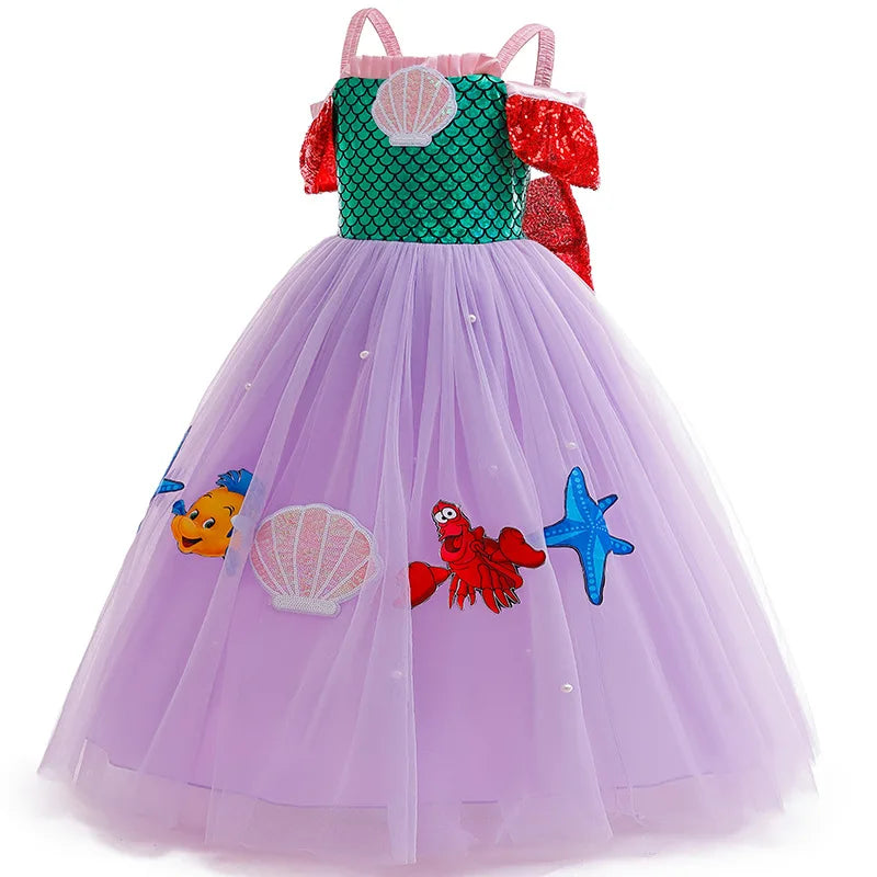 Mermaid Princess Girl Dress Movie Style Costume Kids Stage Costume Girls Fish Scale Decoration Sequins Big Bow Tutu Gown