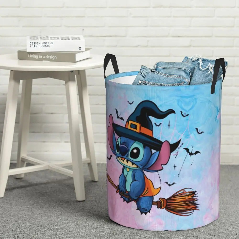 Customized SLilo And Stitch Cartoon Laundry Hamper Large Storage Basket Anime Kids Nursery Toy Organizer