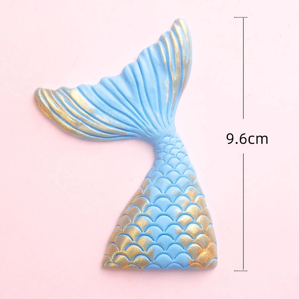 Mermail Cake Decoration Glitter Blue Pink Purple Soft Ceramic Mermail Tail Cake Toppers for Girls Birthday Baby Shower Party Dec