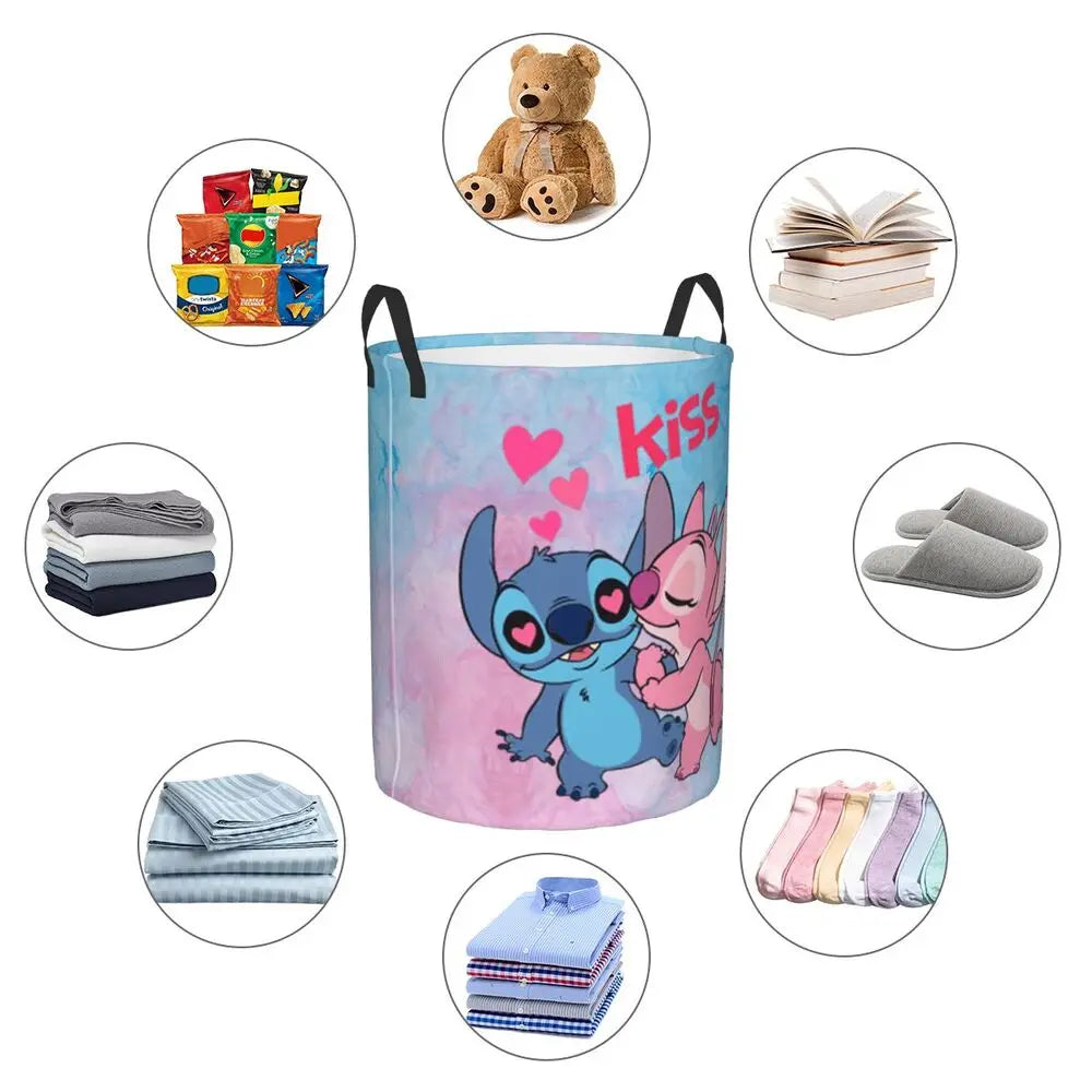 Customized SLilo And Stitch Cartoon Laundry Hamper Large Storage Basket Anime Kids Nursery Toy Organizer