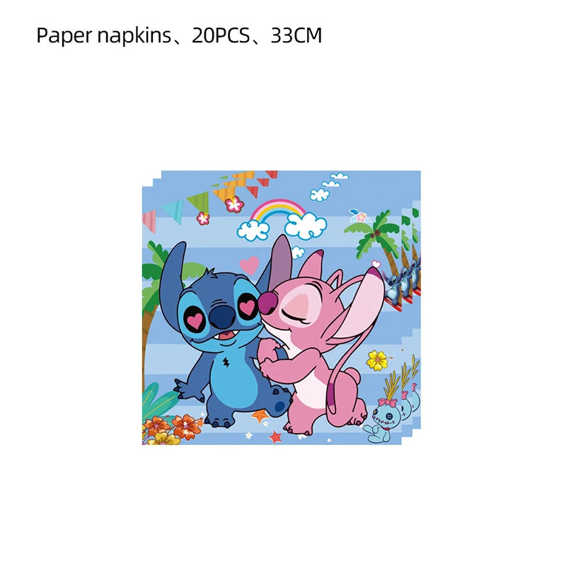 Stitch Birthday Party Decoration Pink Angel&Stitch Theme Event Supplies For Kids Balloon Disposable Tableware Banner Backdrop