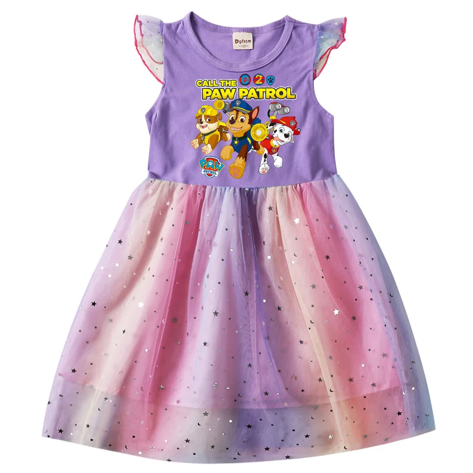Children's Princess Dresses Girl Birthday Clothing Girls Cartoon PAW PATROL Dress Summer Cute Casual Kids Clothing Top Tee