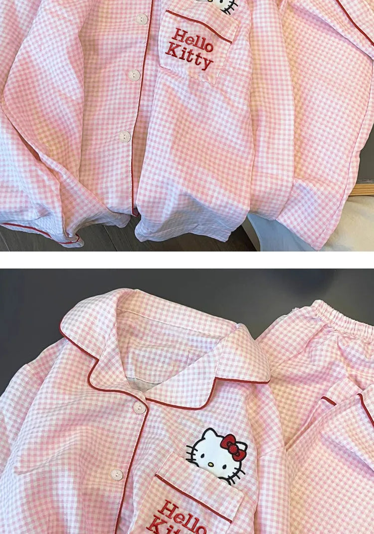 New Anime Sanrio Short Pajamas Hello Kitty Kuromi Kawaii Cartoon Loose Sleepwear Pajamas Sets Short Clothes Girl Birthday Gifts