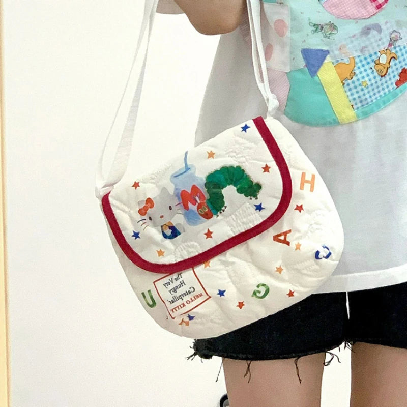 Hello Kitty Cute Bag Y2k Kawaii Anime Embroidery Versatile Tote Shoulder Bags Armpit Women'S Bag Girl Female Makeup Bags Gift