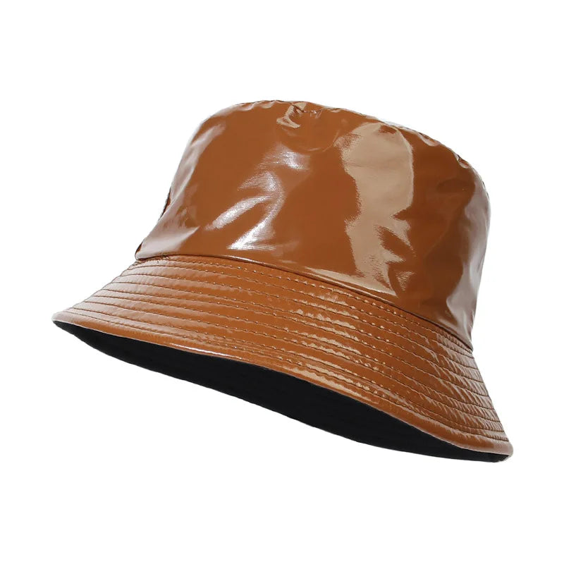 2023 Fashion Bucket Hat Women Girls Leather Solid Panama Caps Men Hiking Hat Fishing Cap Foldable Hip-Hop Street Waterproof Hat