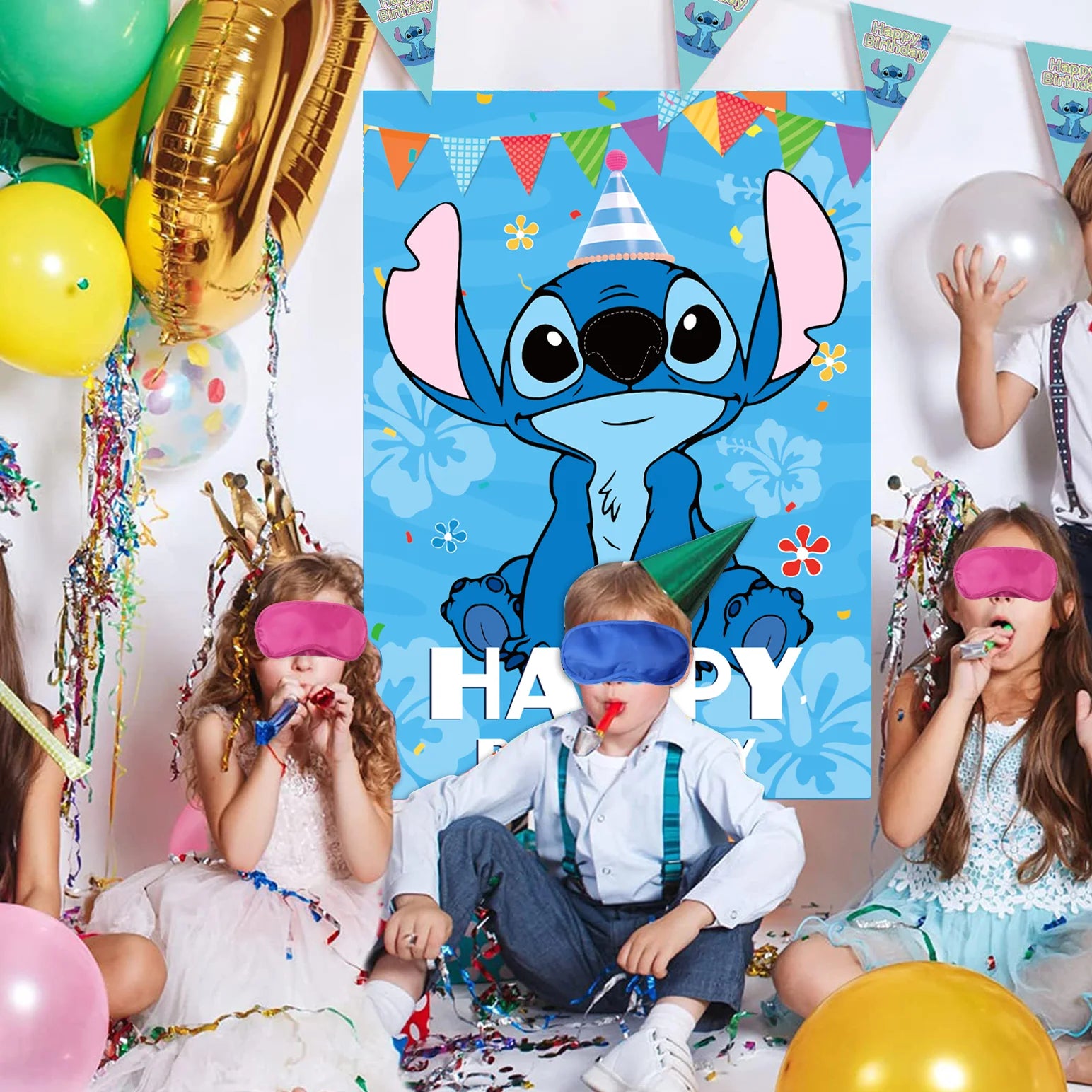 Pin The Nose on The lilo Stitch Birthday Party Game Stickers Poster Stitch Party Background Party Game Kids Favor Gifts Supplies