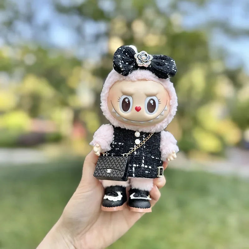 Cute 17cm Labubu Idol Doll Outfit Camellia Dress Bag Shoes Set The Monster Sitting Party Collection Mini DIY