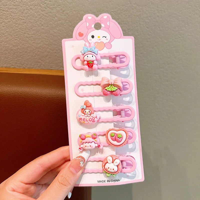 Sanrio Kids Hair Clips Set Cartoon Barrettes for Girls Soft Hairpins with 3D Charm Non-Slip Side Bangs Clips Hair Accessories