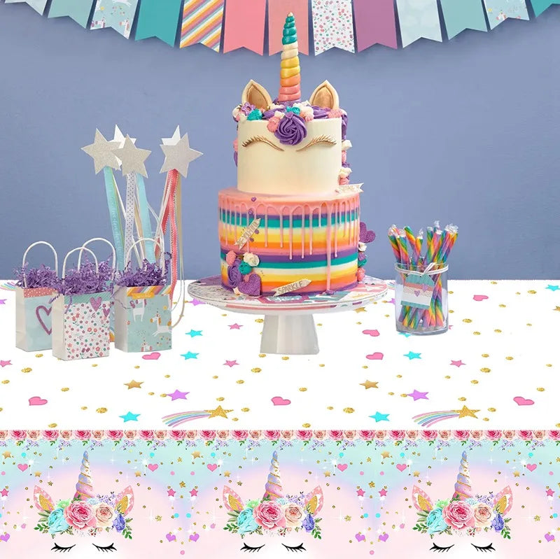 Unicorn Party Disposable Tablecloth Unicorn Birthday Party Decoration Girl Disposable Tableware Tablecloth Girls Baby Shower