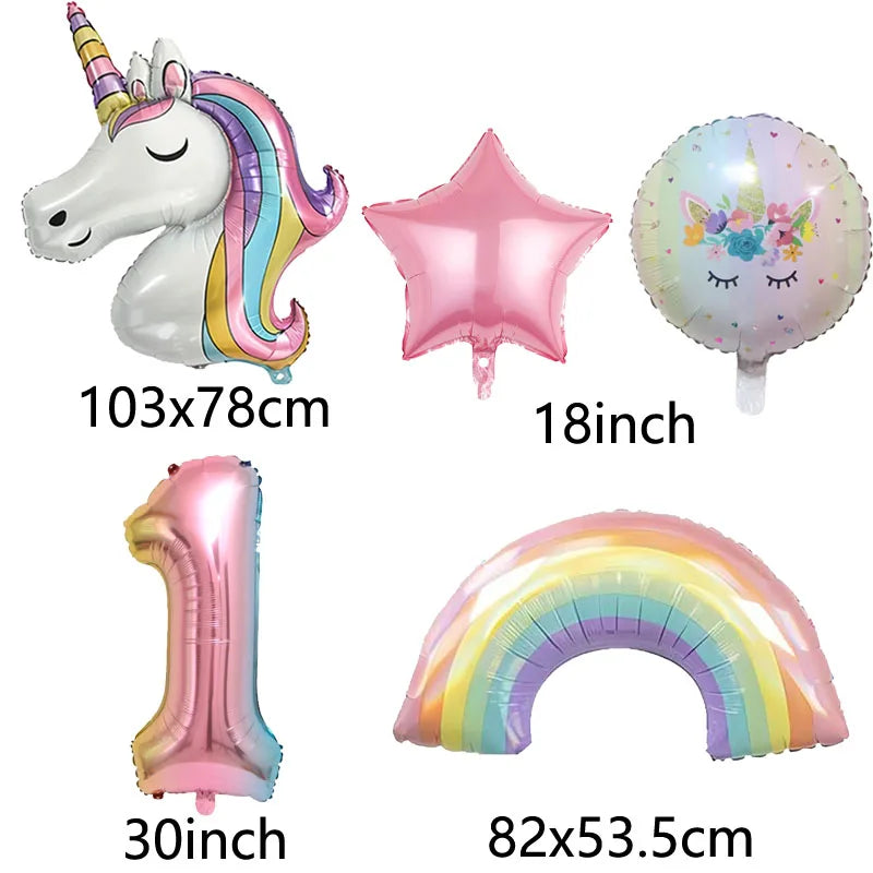 Rainbow Unicorn Aluminum Balloon 32inch Gradient Number Balloon Unicorn Party Supplies Unicorn Party Decoration Baby Shower