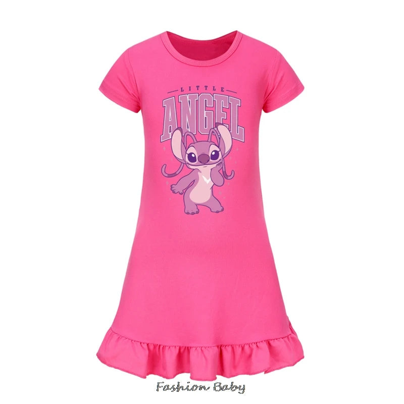 Hot Lilo And Stitch Cosplay Costumes Fashion Knee-Length Dresses Teenagers Cartoon Girl Pajamas Children Nightgown Girls Clothes