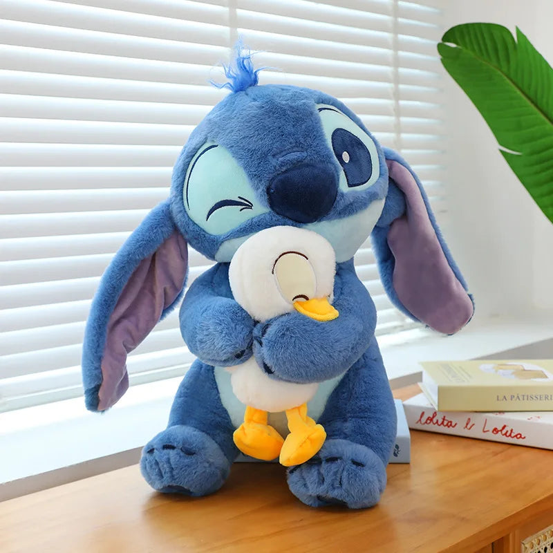 New Blue Pink Lilo & Stitch Hug The Duck Doll Cartoon Angel Plush Toy Cute Anime Soft Stuffed Kawaii Children's Birthday Gift